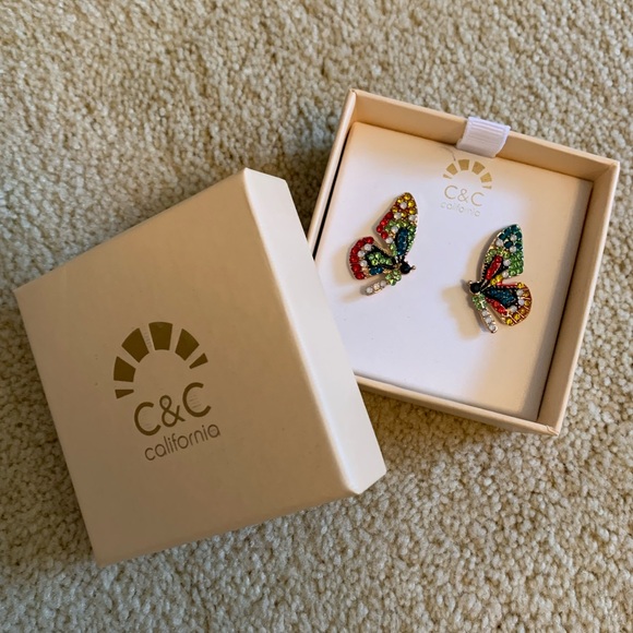 C&C California Jewelry - {C&C California} NWOT! Rainbow Crystal Butterfly Stud Earrings